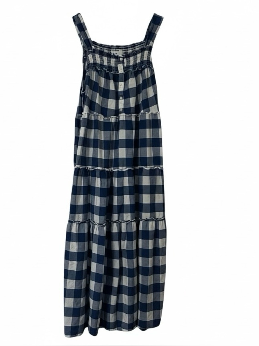 Old Navy Blue White Tiered Smocked Gingham Midi Swing Dress Size Large